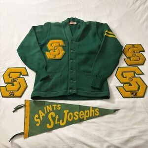 1953 Class Sweater‎ Green / Gold By Hiler's Condition Men's Medium Size 40 Vtg